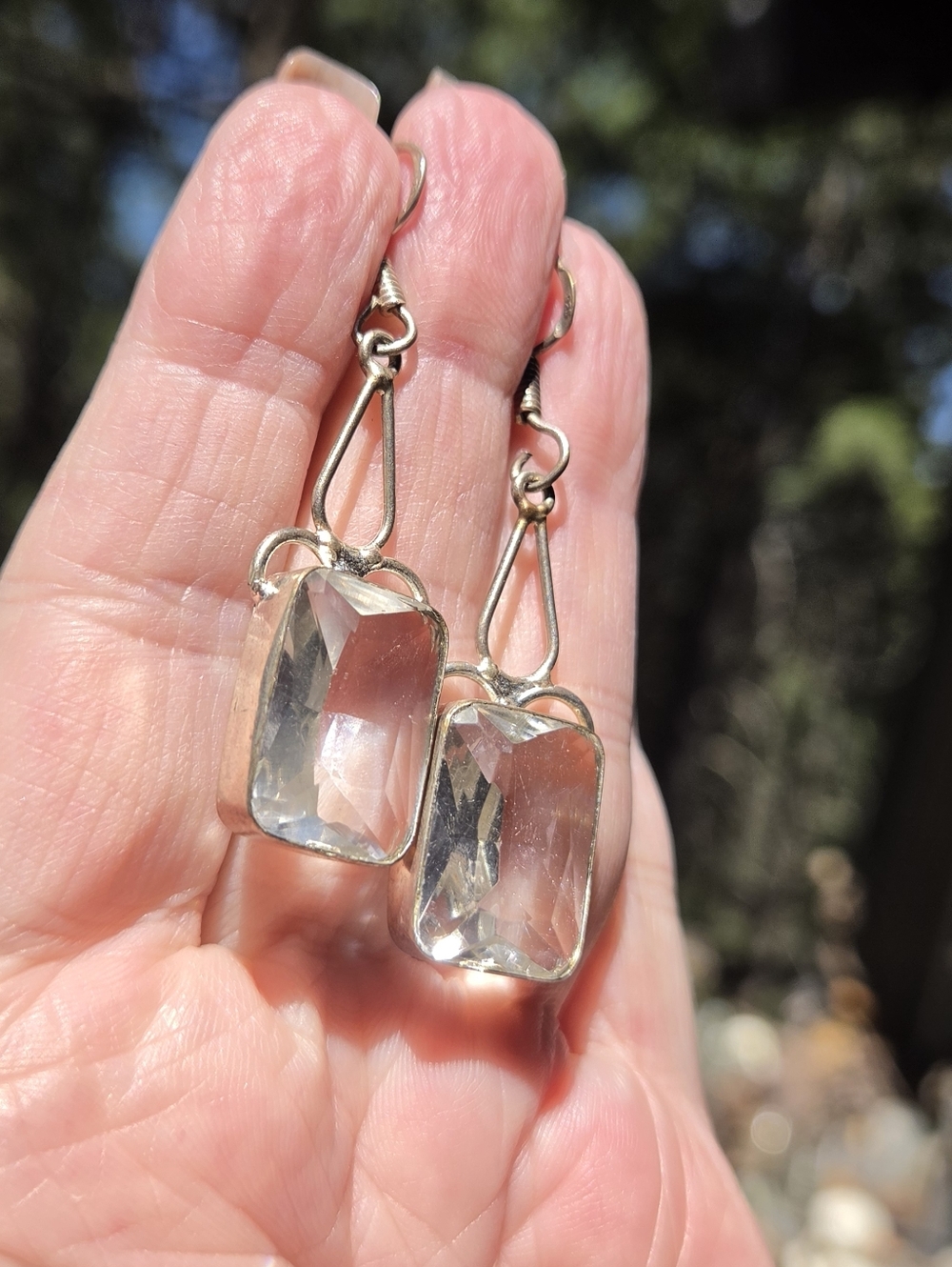 Quartz Radiant Cut 12k Gemstone Sterling Earrings - Picture 8 of 10